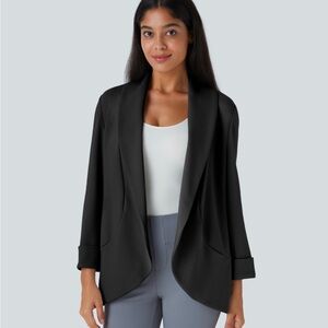 Charcoal Blazer with Shawl Collar and Open Front Design